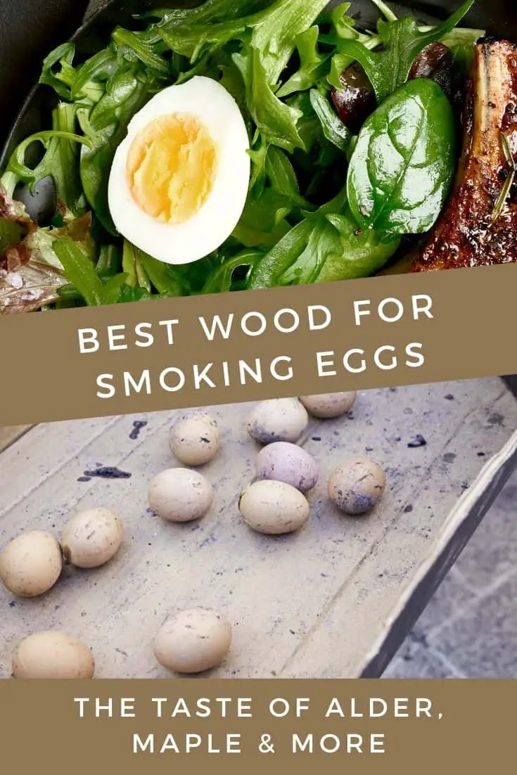 Smoked egg on a bed of lettuce and eggs in a basket