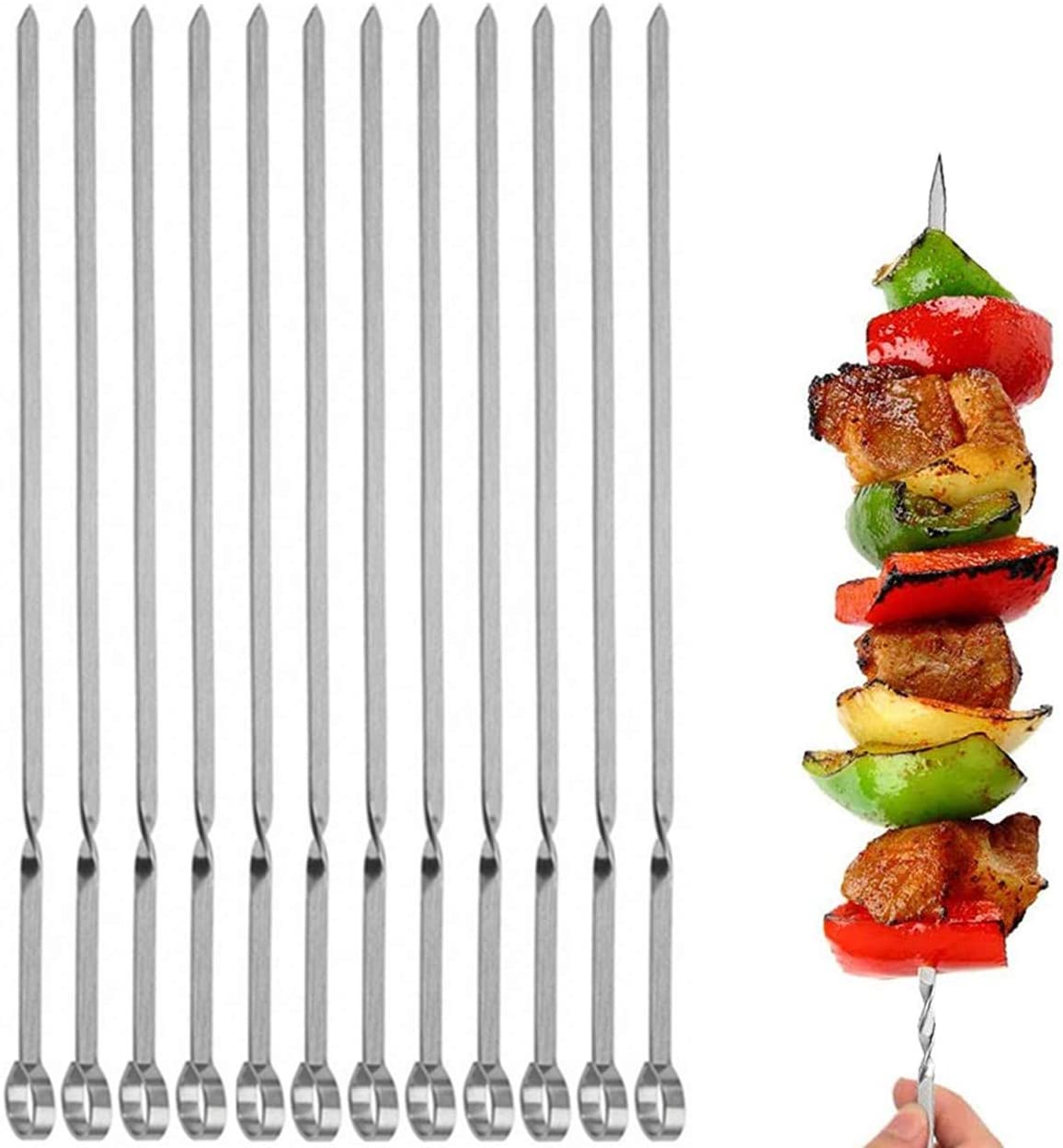 สุดยอด Kebab Skewers: นำกลับมาใช้ใหม่ได้ 12 ชิ้น Metal Kabob Skewers