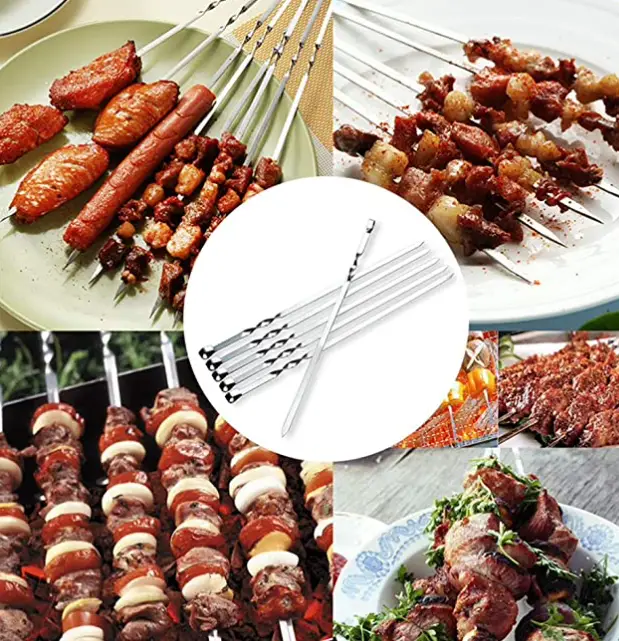 สุดยอด Kebab Skewers: นำกลับมาใช้ใหม่ได้ 12 ชิ้น Metal Kabob Skewers พร้อมชุบอาหาร