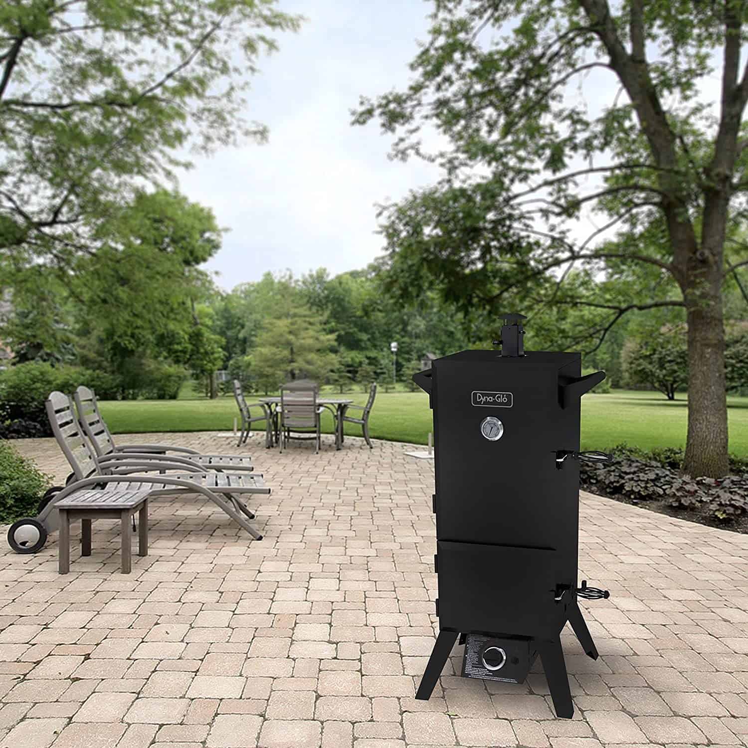 Best propane smoker overall for everyday use- Dyna-Glo DGY784BDP 36 Vertical LP in garden