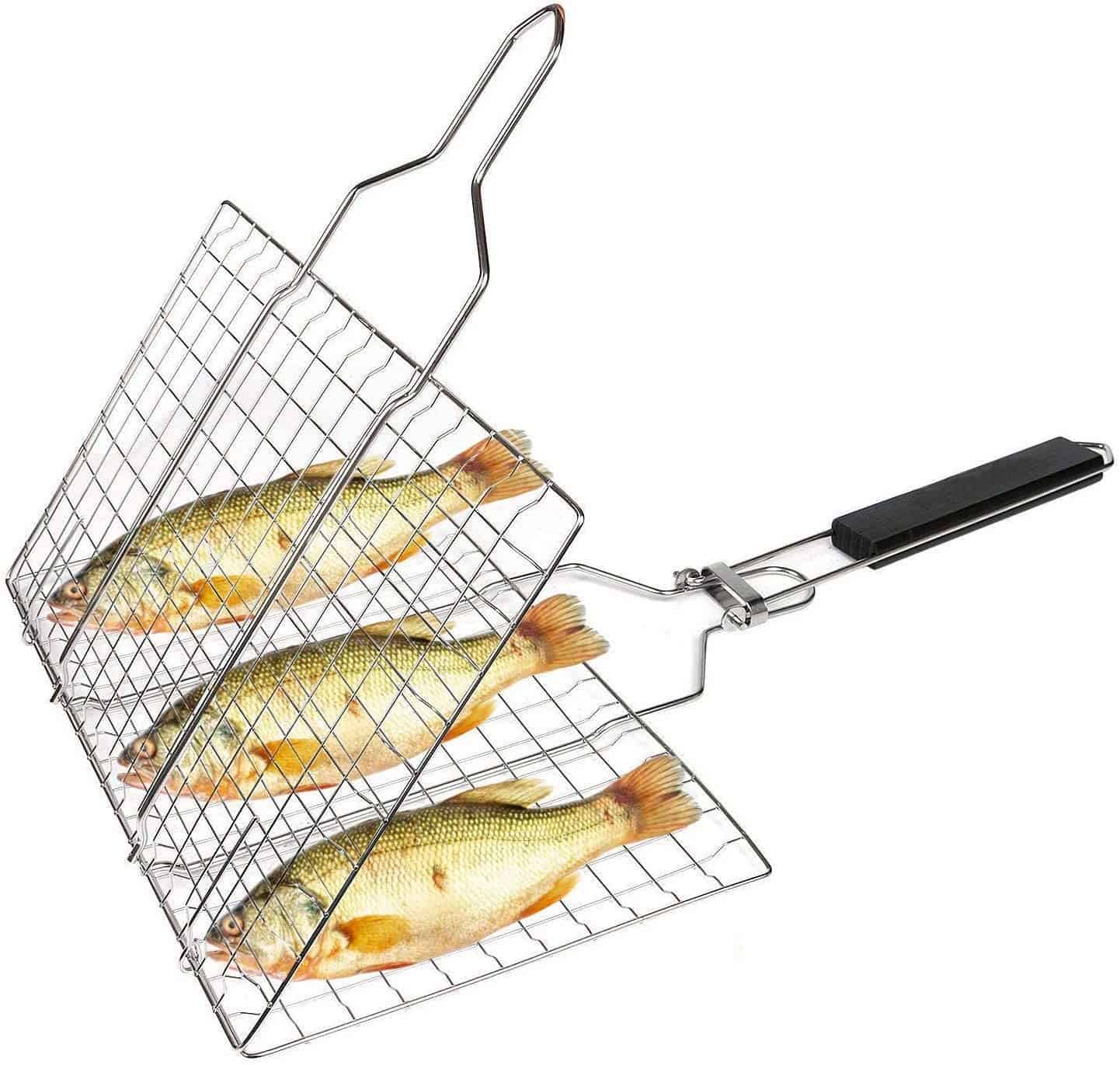 Best basket for grilling fish- SHAN PU Grill Basket with Removable Handle for Fish