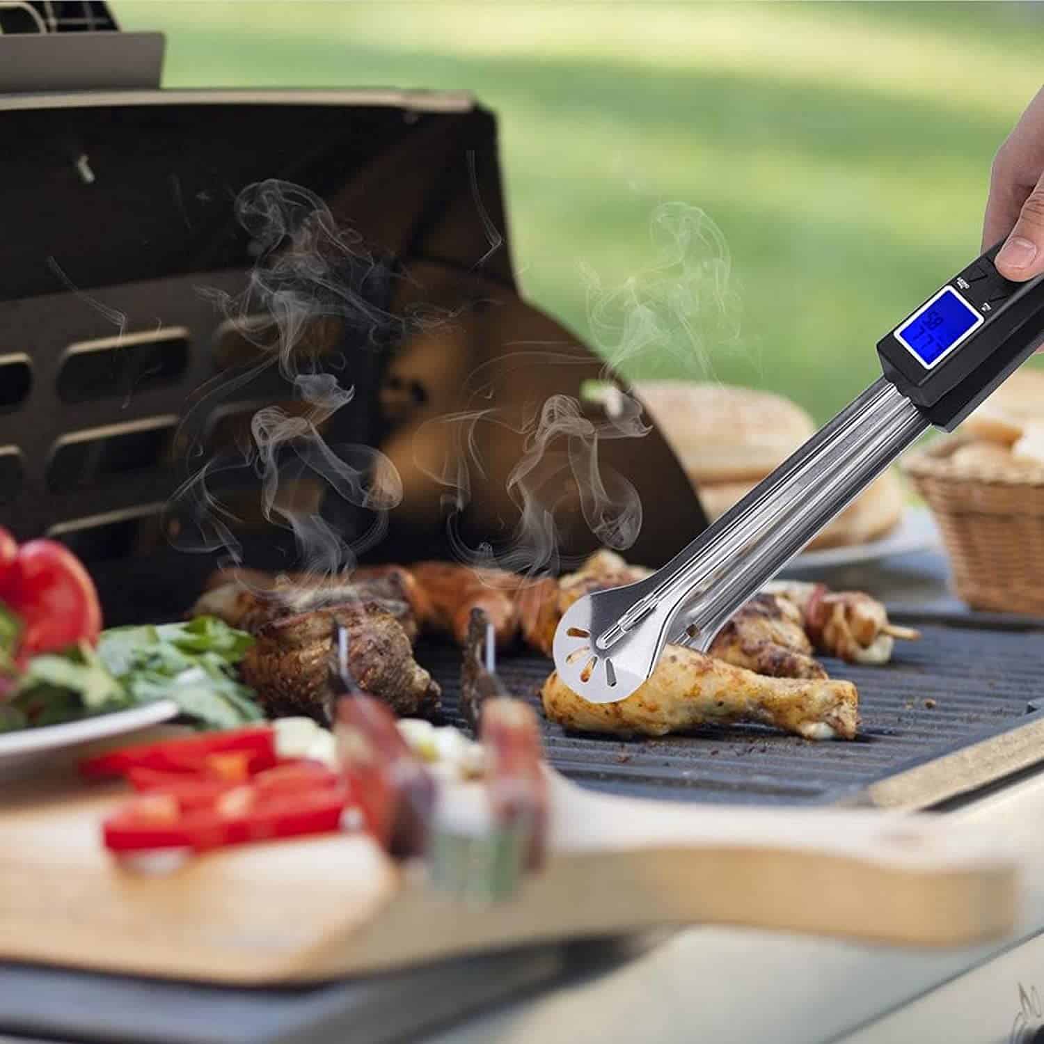 Best digital grill tongs- Instant Read Food Thermometer with meat