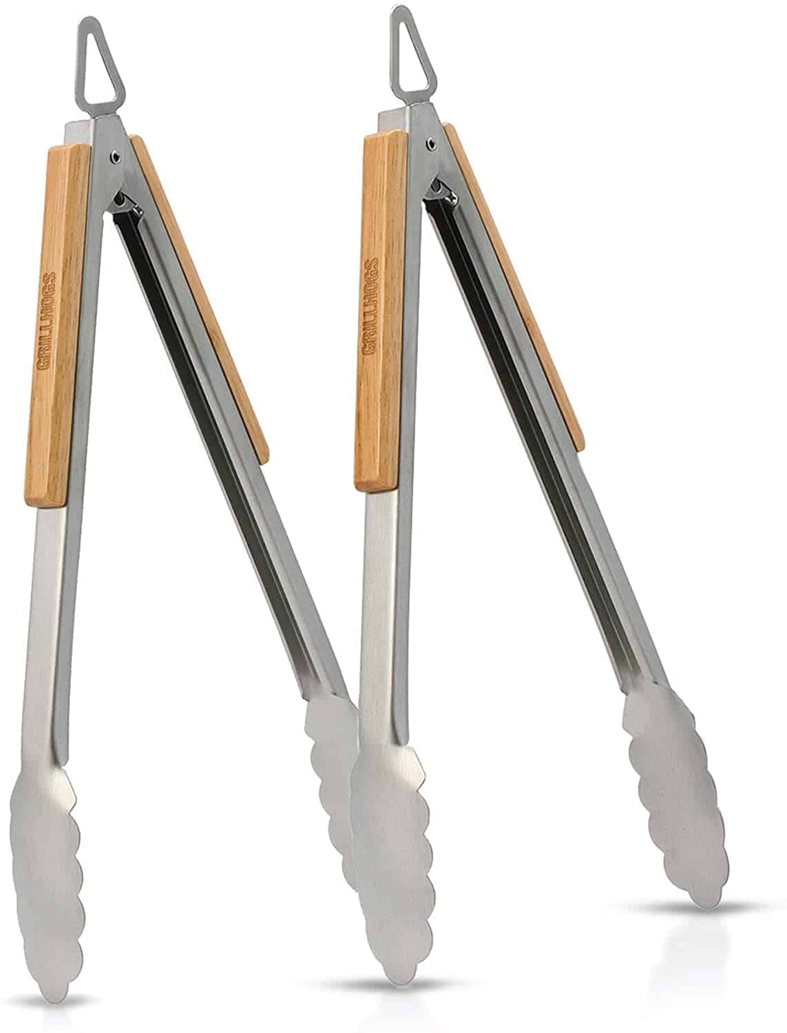 Best grill tongs with wooden handle- GRILLHOGS 12-Inch 2 Pack