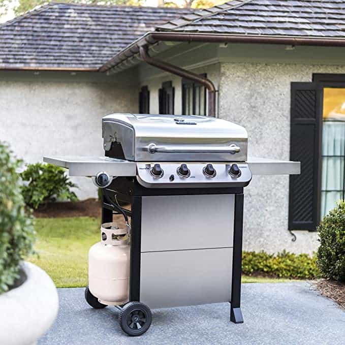 Char-Broil 463377319 Ytelse 4-brenner vognstil flytende propan gassgrill, rustfritt stål