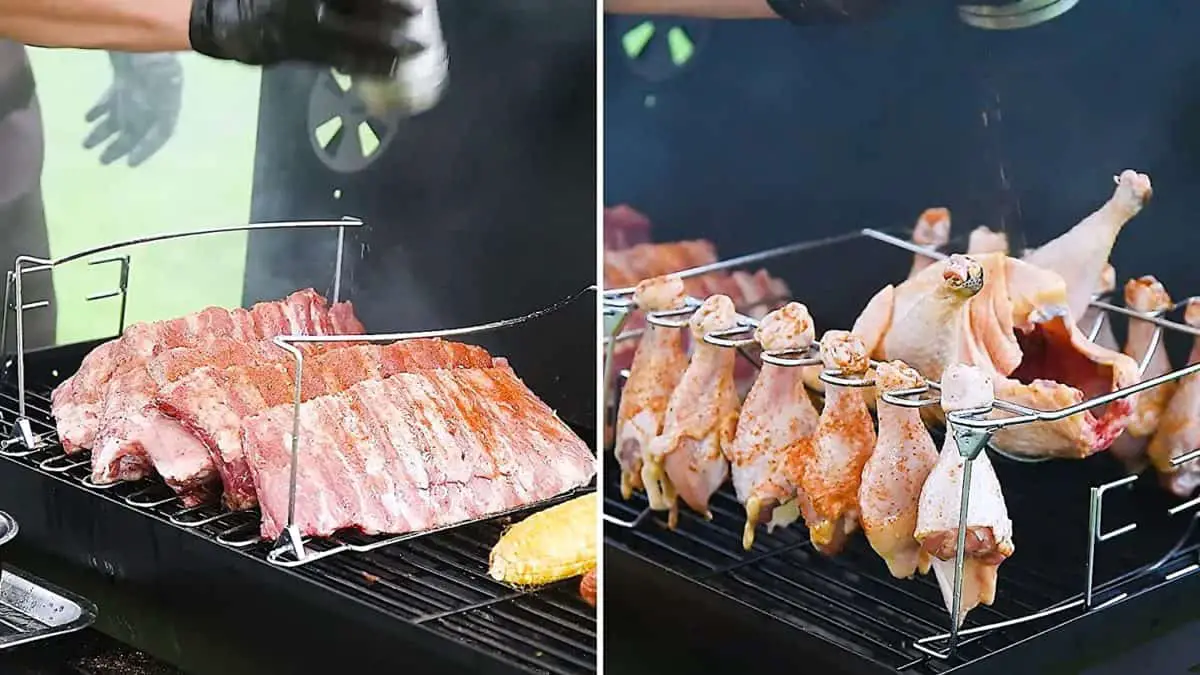 Sa halip, gumamit ng mga espesyal na grilling rack para sa manok, pabo, at iba pang larong manok.