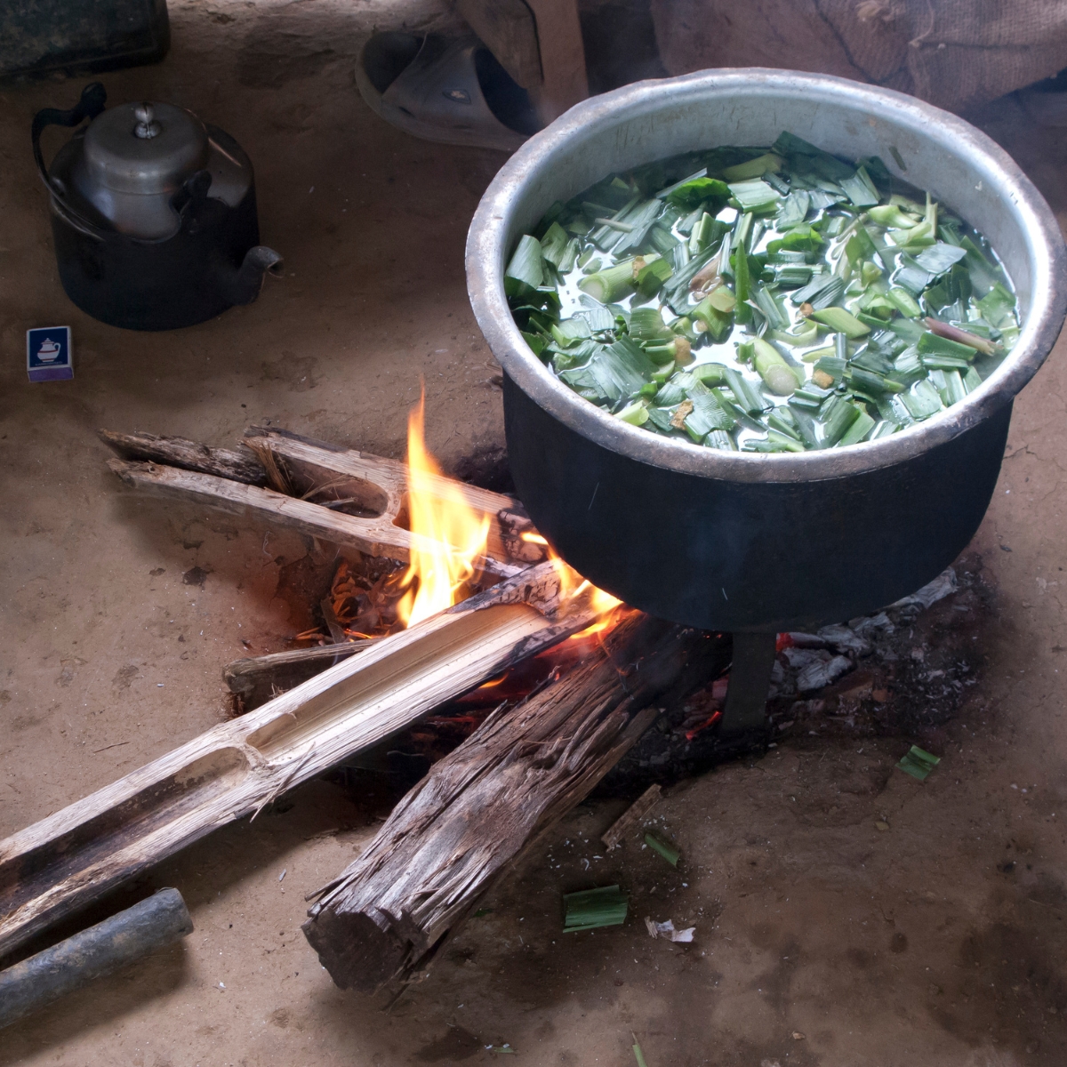 What is cooking on an open flame