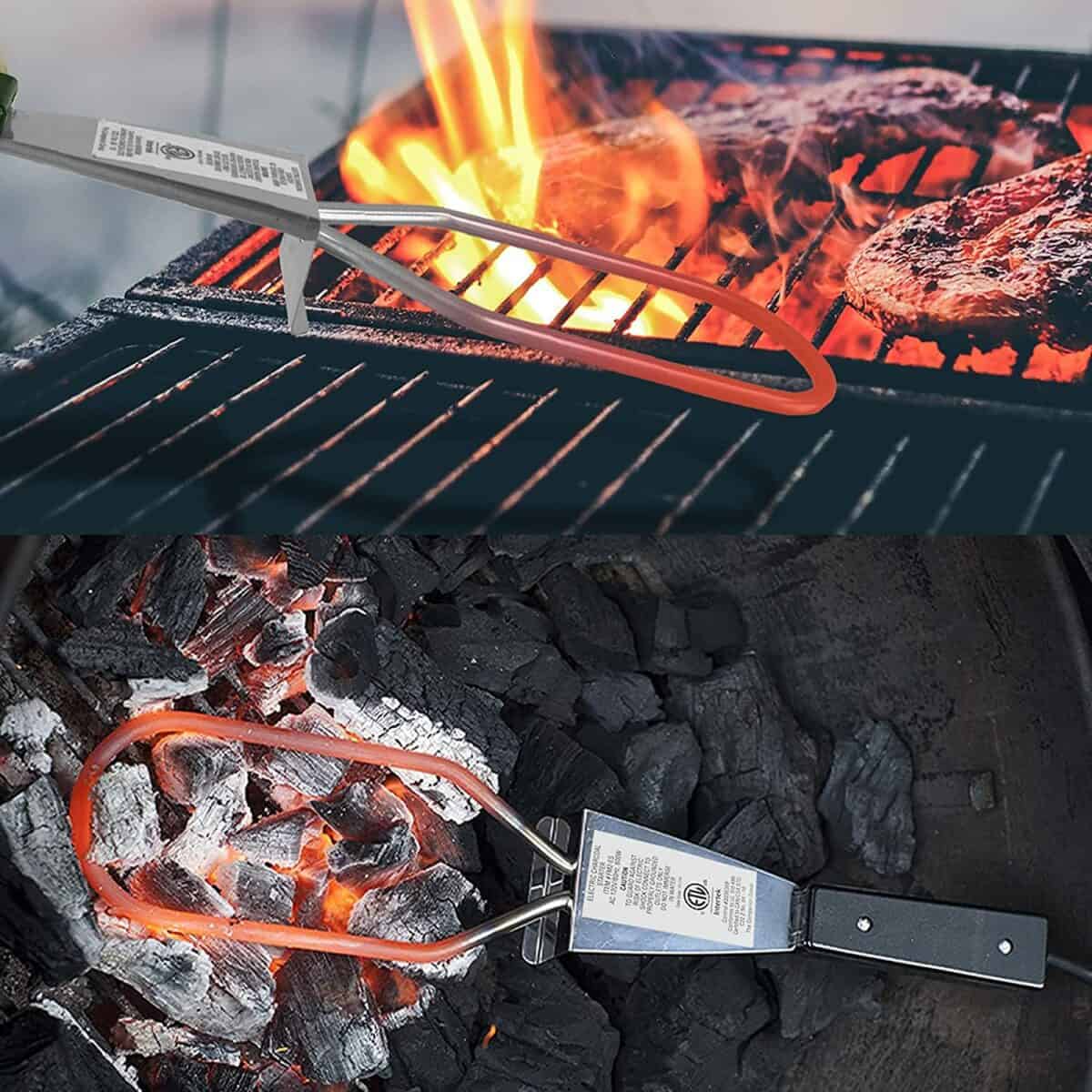 600W elektrisk kulstarter – Hurtigt og nemt antænde BBQ-grill uden lightervæske eller tændstikker – Hurtigt antænde kulbriketter, vinklet håndtag opvarmes sikkert på kun 5 minutter